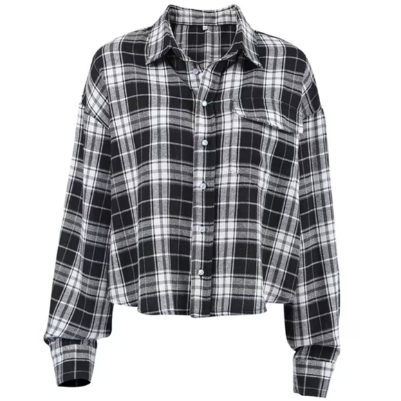 None Tops - Black & White Plaid Button-Up Shirt